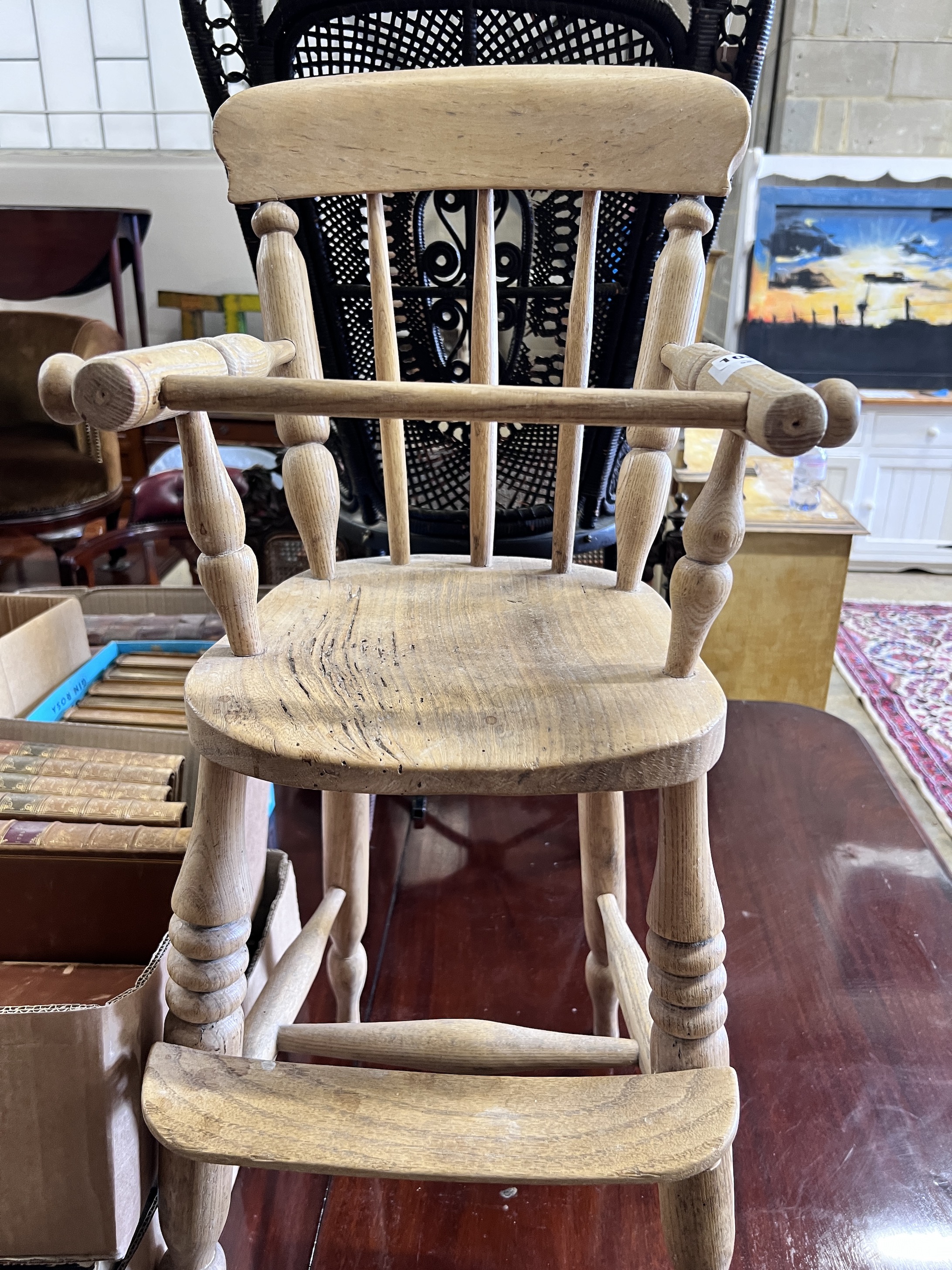 A Victorian oak and elm child's high chair, height 87cm